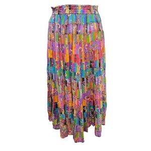Bohemian Patchwork Tiered Maxi Skirt Size M/L Colorful Festival Boho Hippie